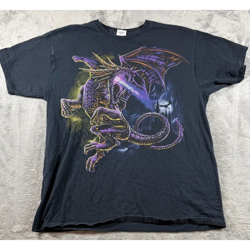 Fruit of the Loom Dragon Graphic T-Shirt Mens L Black Fantasy Cotton
